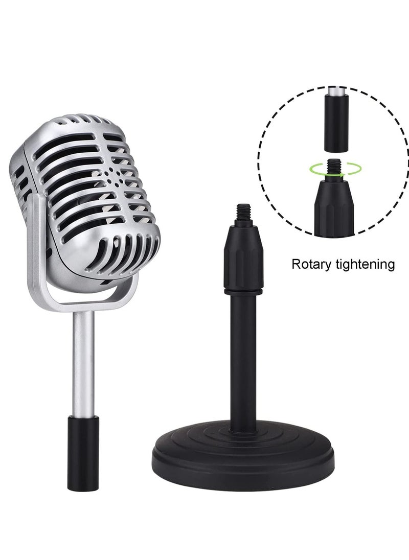 Desktop Microphone Prop Model with Adjustable Stand Classic Retro Style Microphone Prop Decor for Party Decoration Costume Role Play Game Night