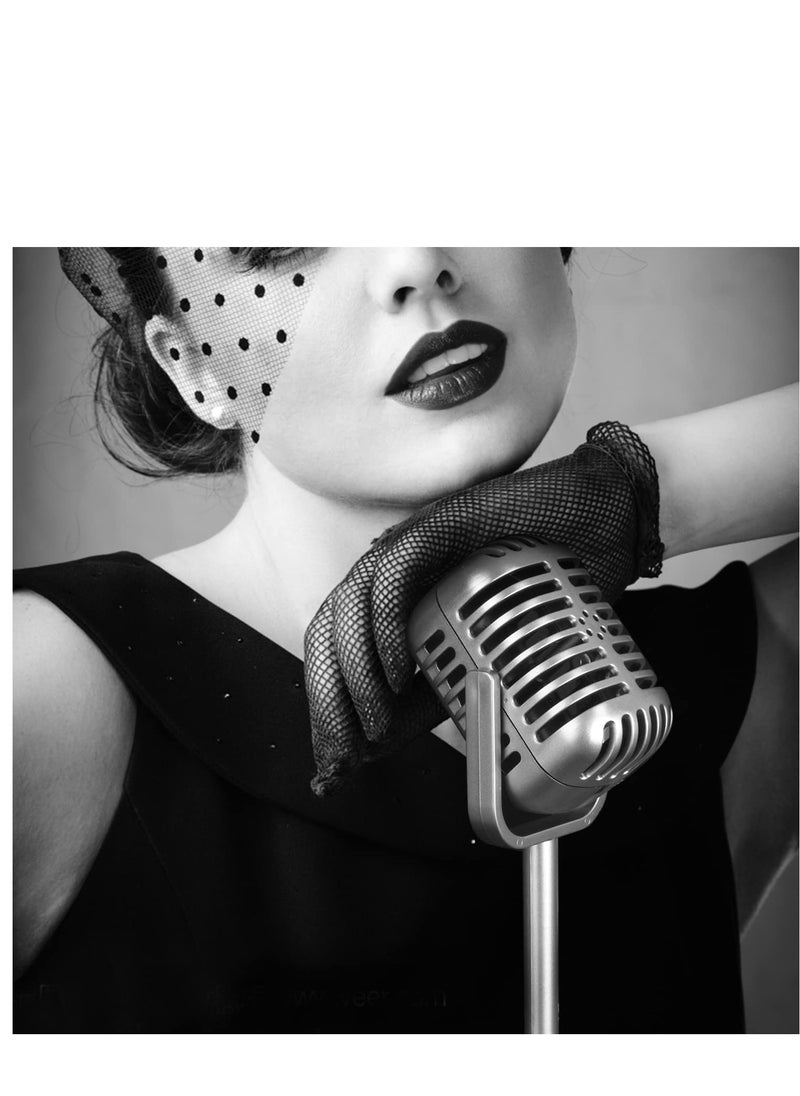 Desktop Microphone Prop Model with Adjustable Stand Classic Retro Style Microphone Prop Decor for Party Decoration Costume Role Play Game Night