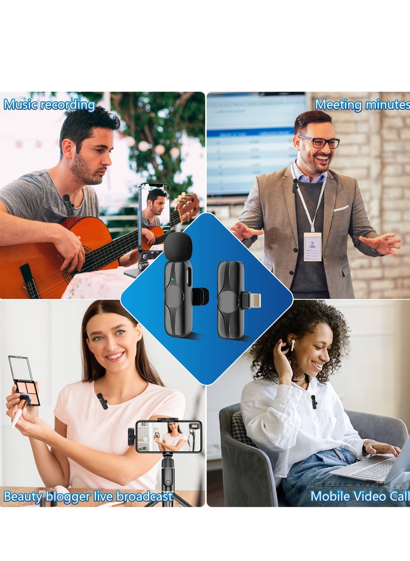 Wireless Lavalier Microphone for iPhone, iPad - Cordless Omnidirectional Condenser Recording Mic for TikTok, Facebook, Phone Video Recording, Interview, Vlog, Auto Sync and Noise Reduction(Black)