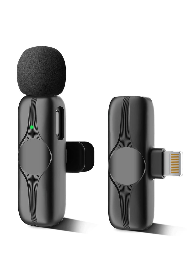 Wireless Lavalier Microphone for iPhone, iPad - Cordless Omnidirectional Condenser Recording Mic for TikTok, Facebook, Phone Video Recording, Interview, Vlog, Auto Sync and Noise Reduction(Black)