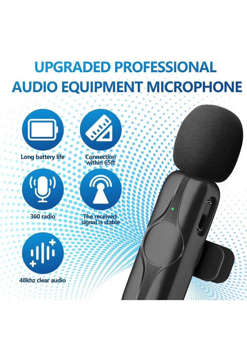 Wireless Lavalier Microphone for iPhone, iPad - Cordless Omnidirectional Condenser Recording Mic for TikTok, Facebook, Phone Video Recording, Interview, Vlog, Auto Sync and Noise Reduction(Black)