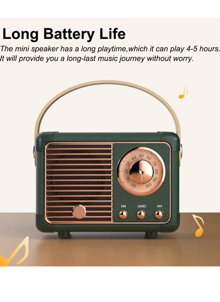 Bluetooth Speaker Mini Wireless Speaker,Outdoor Portable with Crystal Clear Stereo Sound Rich Bass, Retro for iPhone, Android Devices and Tablet Green