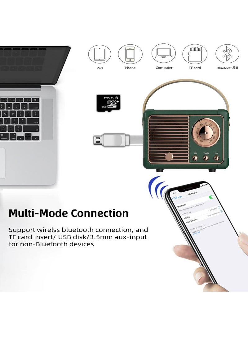 Bluetooth Speaker Mini Wireless Speaker,Outdoor Portable with Crystal Clear Stereo Sound Rich Bass, Retro for iPhone, Android Devices and Tablet Green
