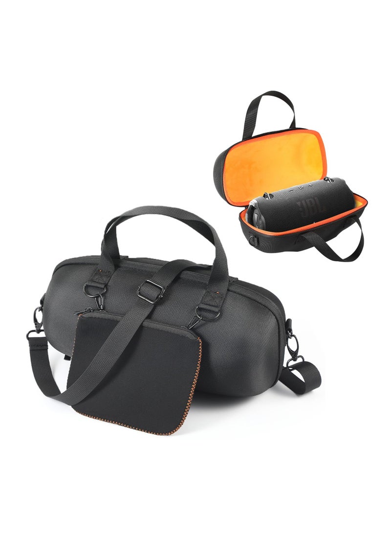 Hard Travel Case for JBL Xtreme 4 Portable Bluetooth Speaker - Durable Carrying Case with Soft Velvet Interior, Cables Pouch, and Detachable Shoulder Strap (Black Orange)