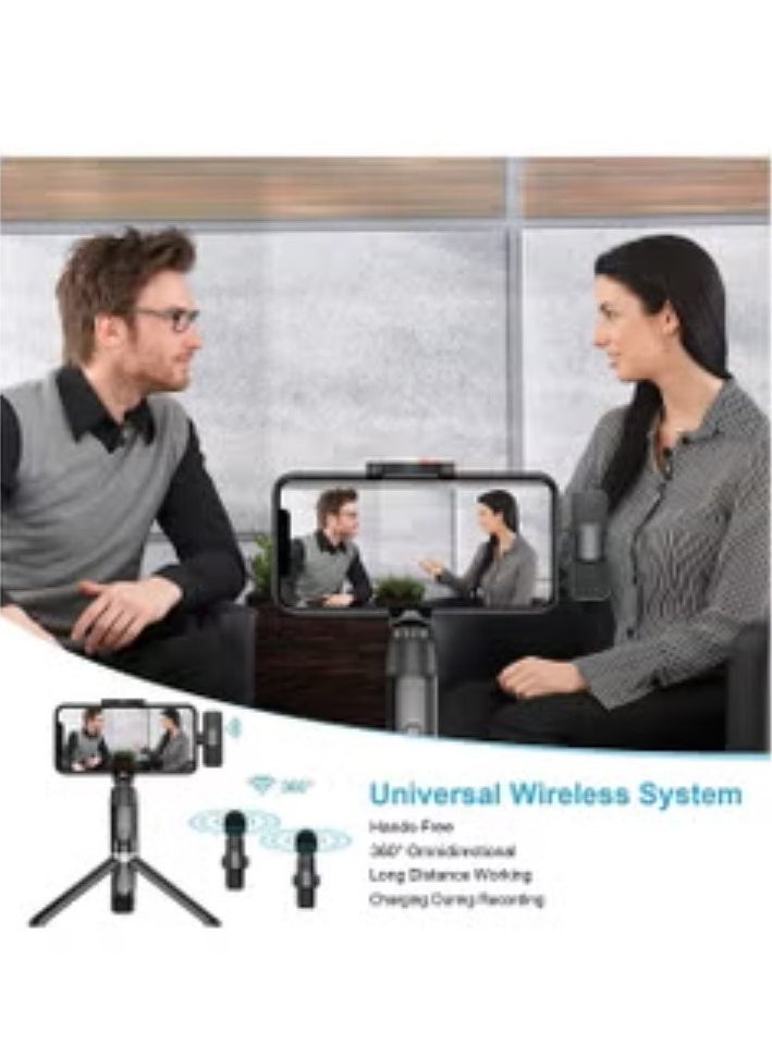 2in1 Bluetooths Mic K9 Wireless Collar Microphone Dual Lapel Lavalier Mic for Noise Reduction Vlogging Interview Live Streaming YouTube Video Broadcast With 2 Mic Receiver for iPhone and Android