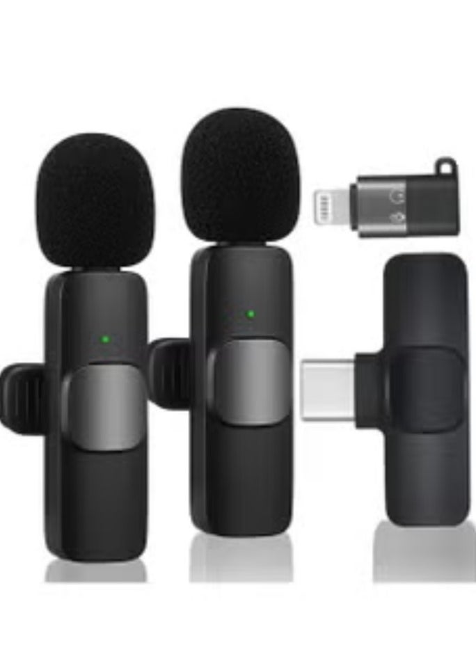 2in1 Bluetooths Mic K9 Wireless Collar Microphone Dual Lapel Lavalier Mic for Noise Reduction Vlogging Interview Live Streaming YouTube Video Broadcast With 2 Mic Receiver for iPhone and Android
