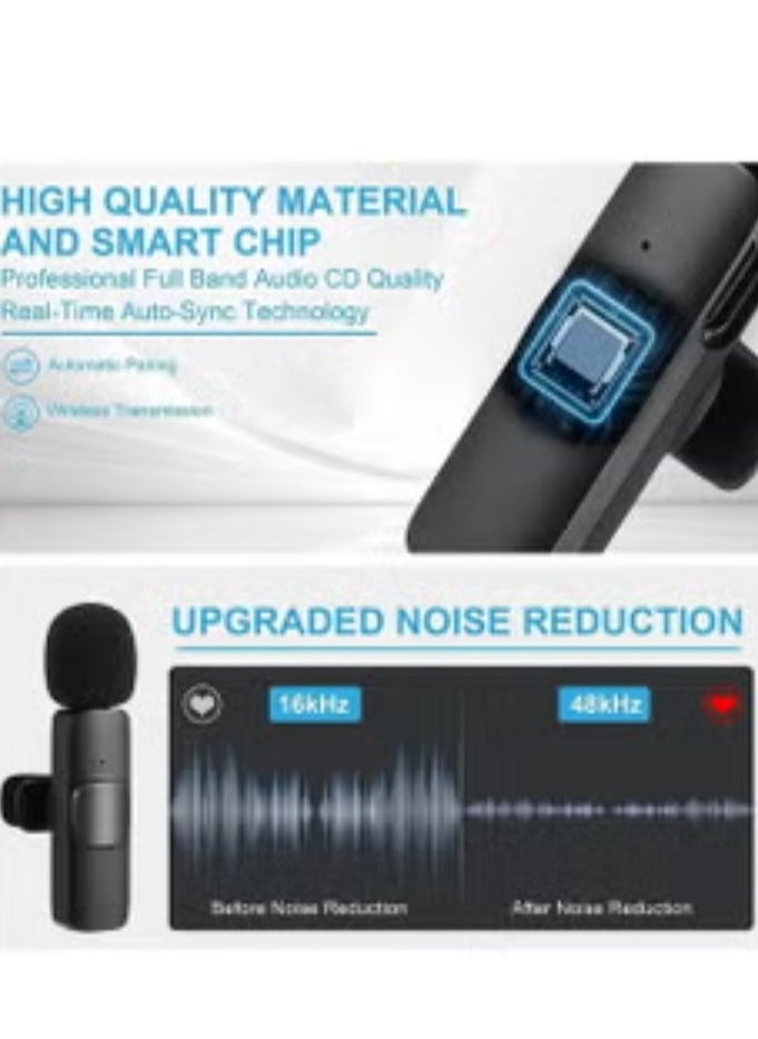 2in1 Bluetooths Mic K9 Wireless Collar Microphone Dual Lapel Lavalier Mic for Noise Reduction Vlogging Interview Live Streaming YouTube Video Broadcast With 2 Mic Receiver for iPhone and Android