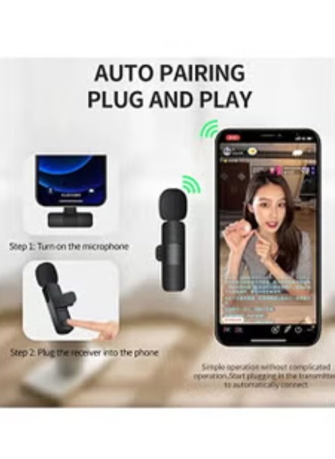 2in1 Bluetooths Mic K9 Wireless Collar Microphone Dual Lapel Lavalier Mic for Noise Reduction Vlogging Interview Live Streaming YouTube Video Broadcast With 2 Mic Receiver for iPhone and Android