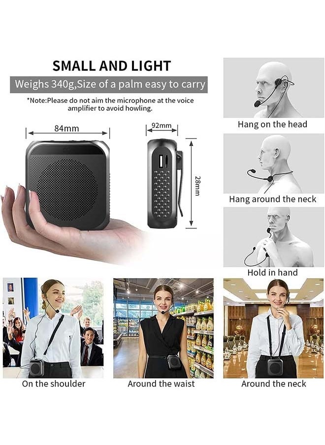 Voice Amplifier Microphone Headset,2200 mAh Rechargeable Voice Amplifier Portable for Teachers,Training,Meeting,Tour Guide,Yoga,Fitness,Classroom etc (Black)