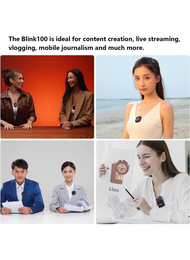Blink100 B2 2.4GHz Dual Wireless Lavalier Lapel Microphone For Cameras Smartphone DSLR Recording Vlog Noise Reduction 10-Hour Battery Life Transmitter 2 + Receiver 1