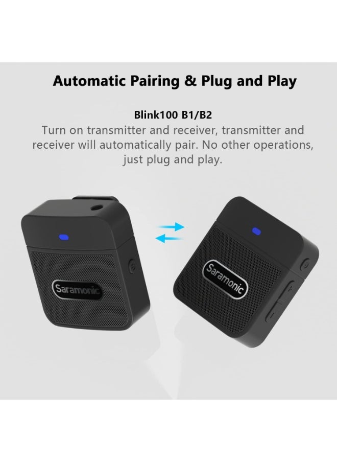 Blink100 B1 2.4GHz Wireless Lavalier Microphone With Transmitter & Receiver for DSLR Cameras, iPhone,iPad and Android, 164ft Range, Lapel Mic for Recording, Teaching