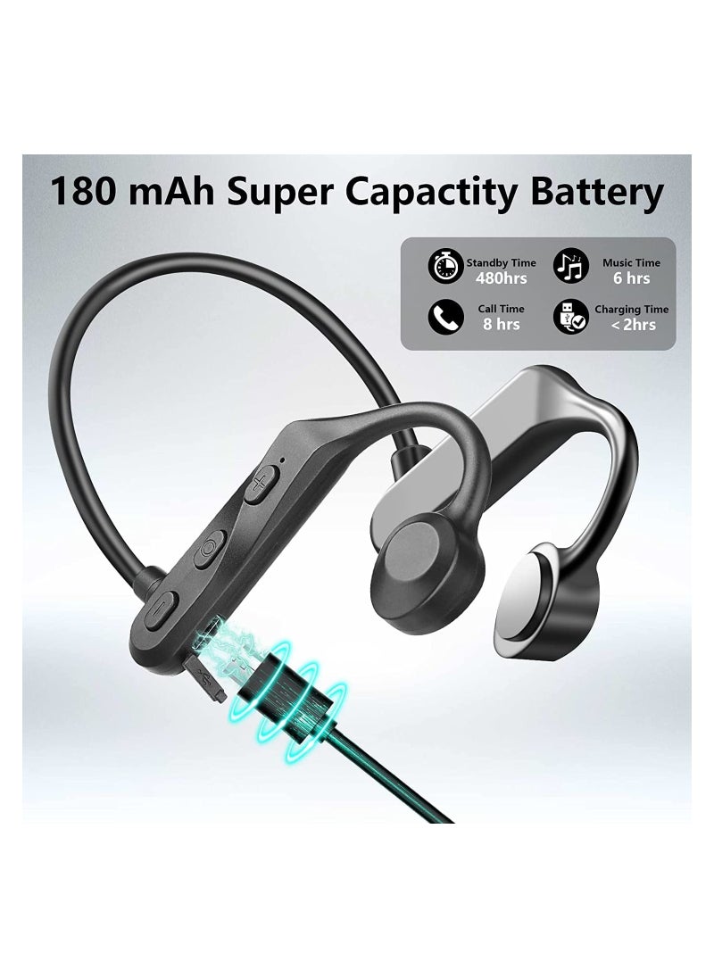 Black Wireless Bone Conduction Headphones with Microphone for Sports and Outdoor Activities