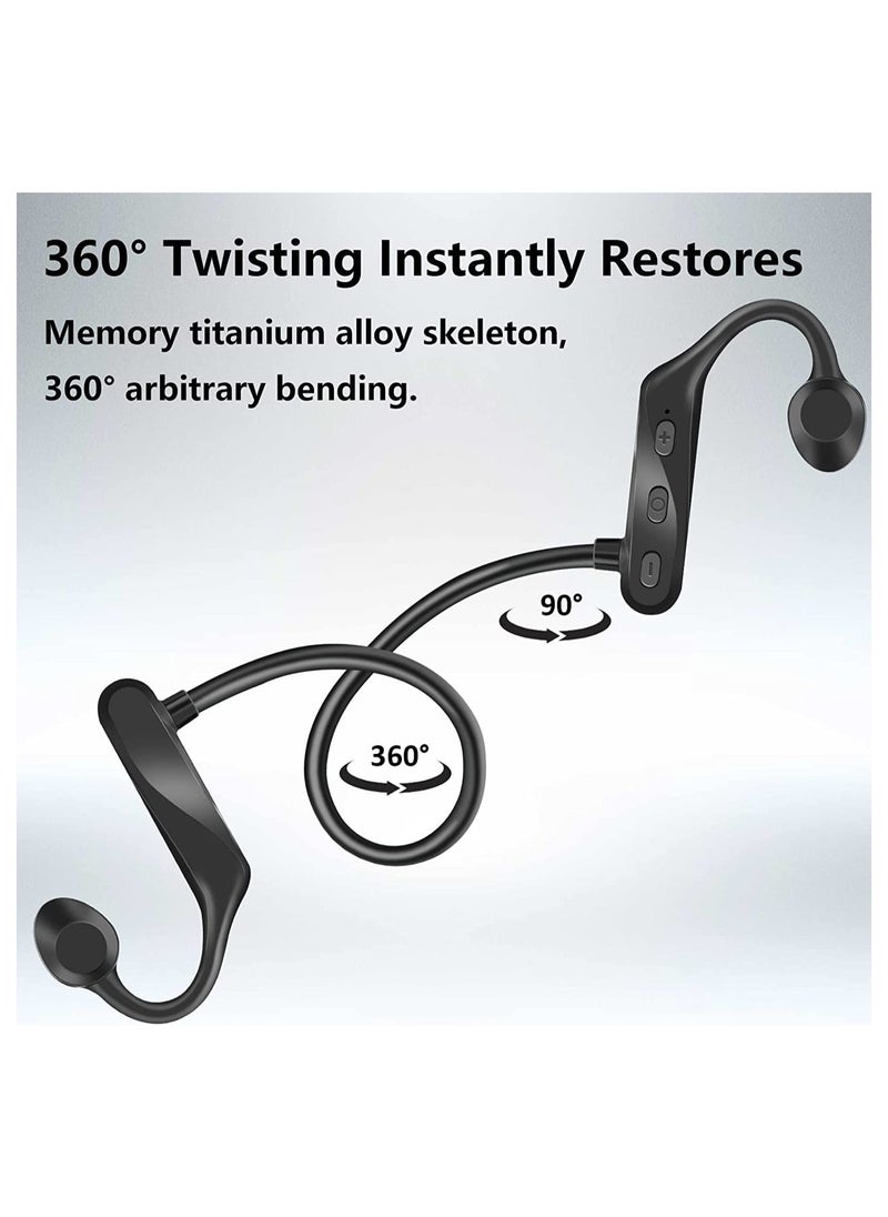 Black Wireless Bone Conduction Headphones with Microphone for Sports and Outdoor Activities