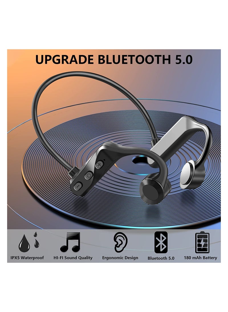Black Wireless Bone Conduction Headphones with Microphone for Sports and Outdoor Activities