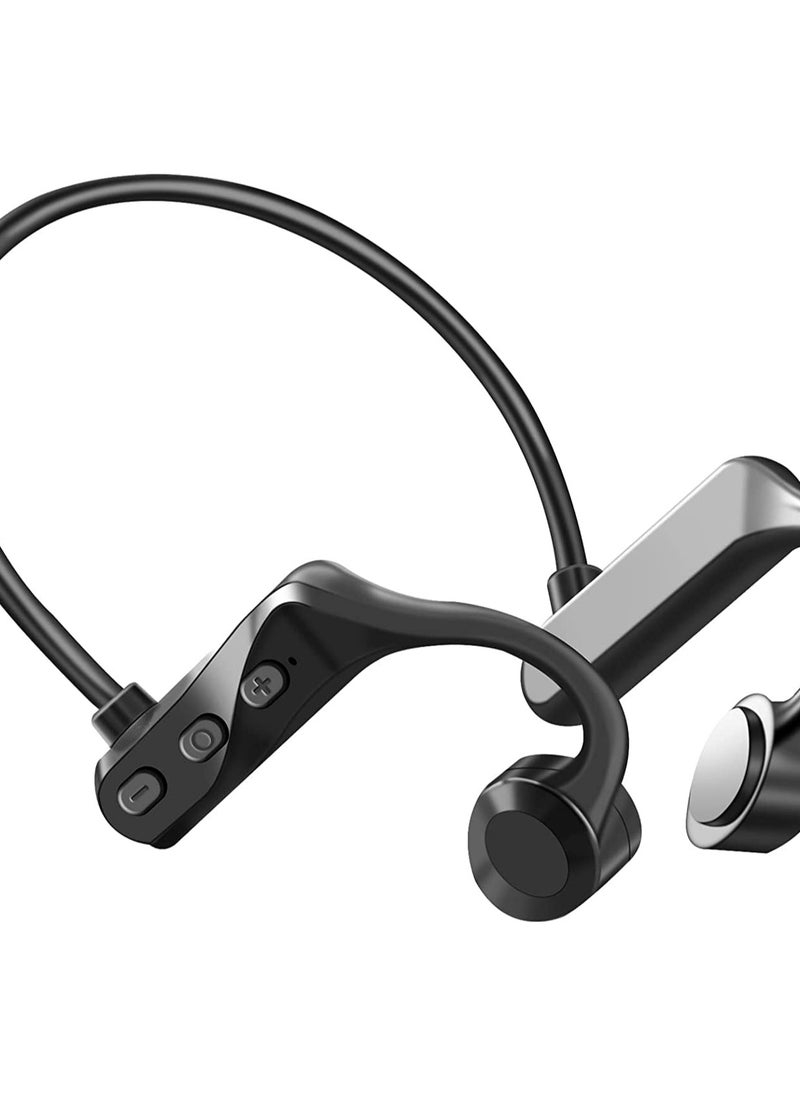 Black Wireless Bone Conduction Headphones with Microphone for Sports and Outdoor Activities