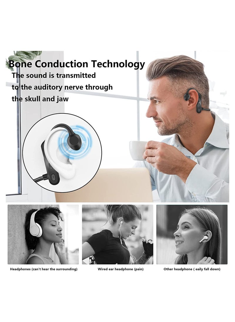 Black Wireless Bone Conduction Headphones with Microphone for Sports and Outdoor Activities