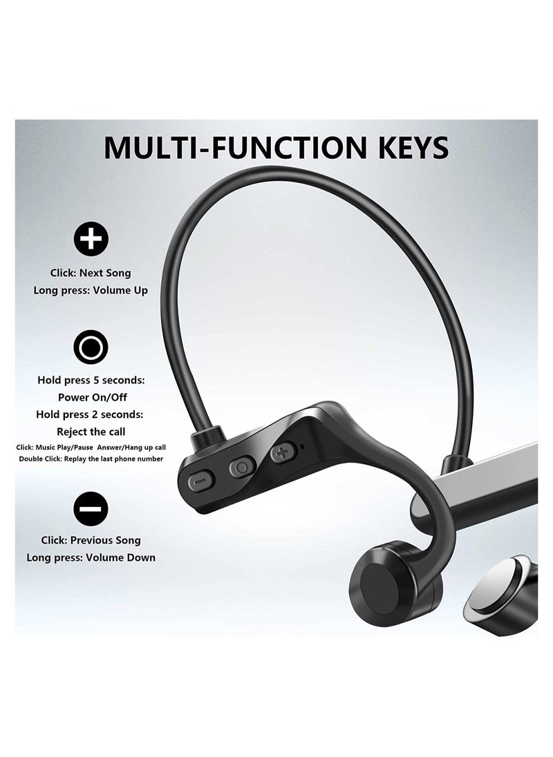 Black Wireless Bone Conduction Headphones with Microphone for Sports and Outdoor Activities