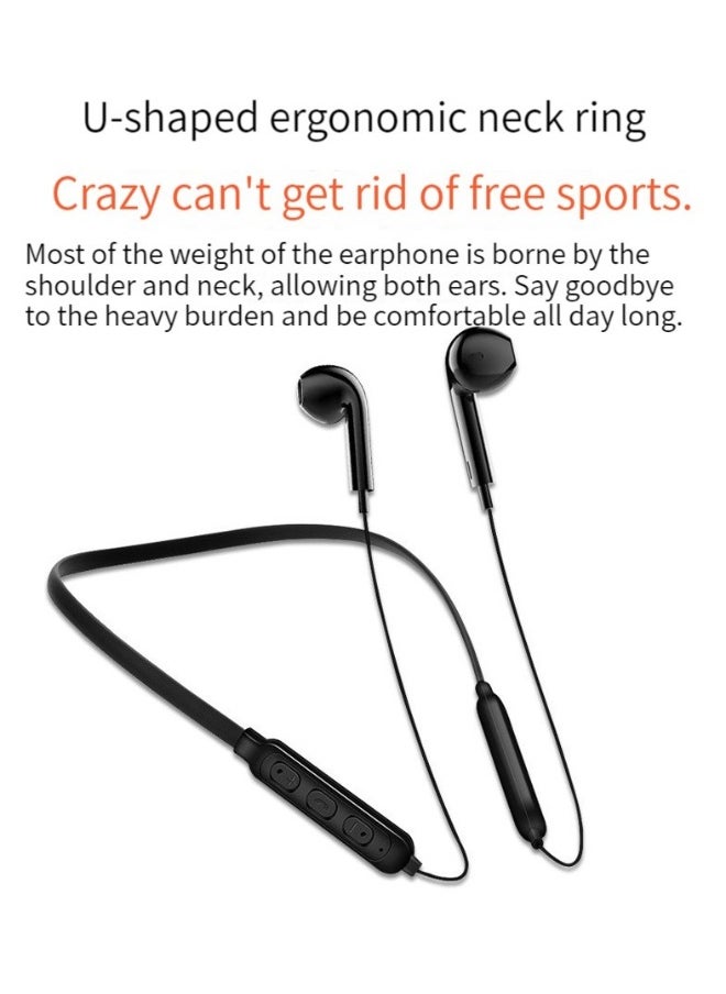 Wireless Bluetooth Headphones Hanging Neck Stereo Noise Canceling Universal 5.0 Sports Headphones (Black)