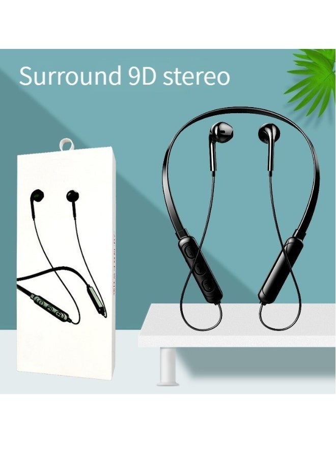 Wireless Bluetooth Headphones Hanging Neck Stereo Noise Canceling Universal 5.0 Sports Headphones (Black)