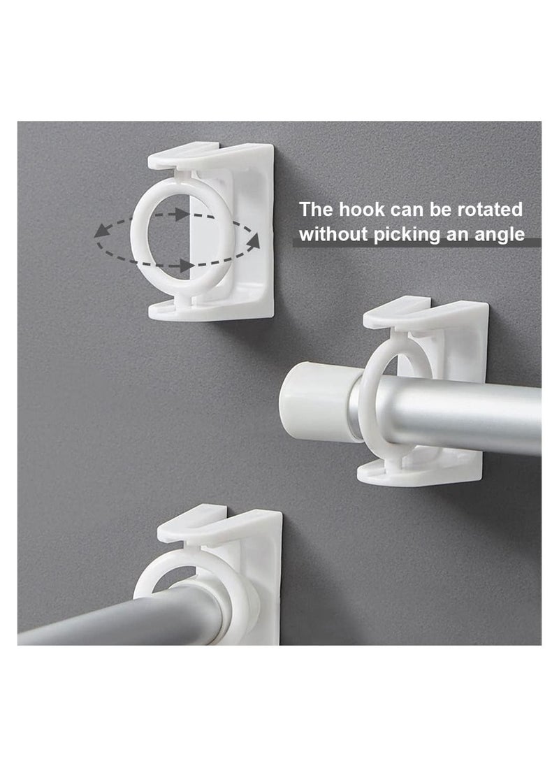 Self Adhesive Rotating Ring Curtain Rod Brackets, No Drilling, Adjustable Curtain Rod Holders for Kitchen, Bathroom, Hotel, 8Pcs (White)