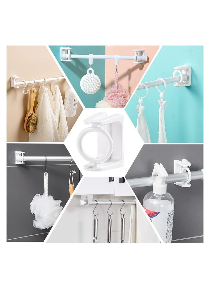 Self Adhesive Rotating Ring Curtain Rod Brackets, No Drilling, Adjustable Curtain Rod Holders for Kitchen, Bathroom, Hotel, 8Pcs (White)