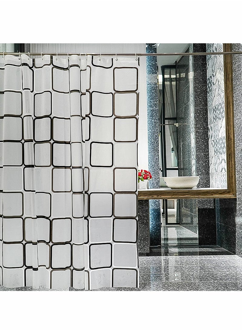 Bathroom Shower Curtain, Black and White Plaid Plastic Shower Curtain for Bathroom Decor, Waterproof Transparent Shower Curtain Hook Set, Modern Bathroom Curtain 71