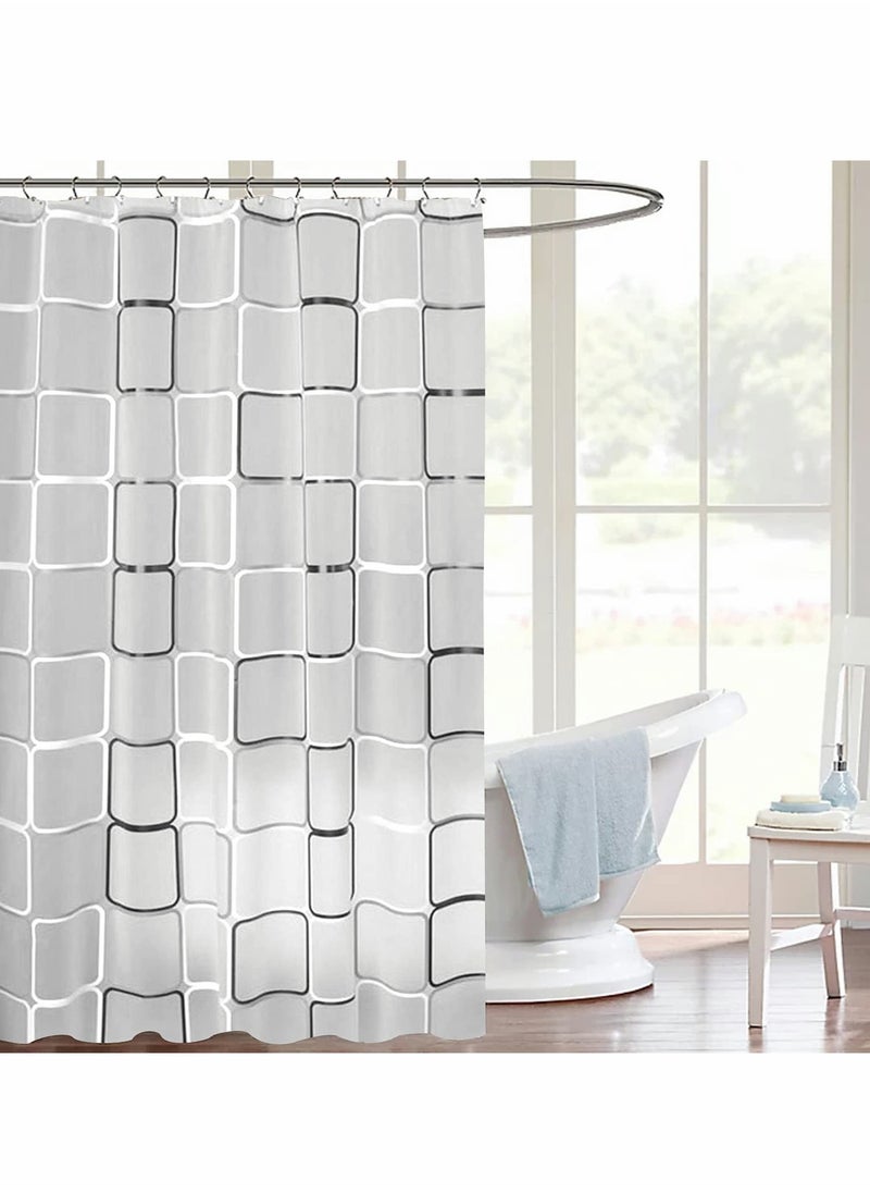 Bathroom Shower Curtain, Black and White Plaid Plastic Shower Curtain for Bathroom Decor, Waterproof Transparent Shower Curtain Hook Set, Modern Bathroom Curtain 71