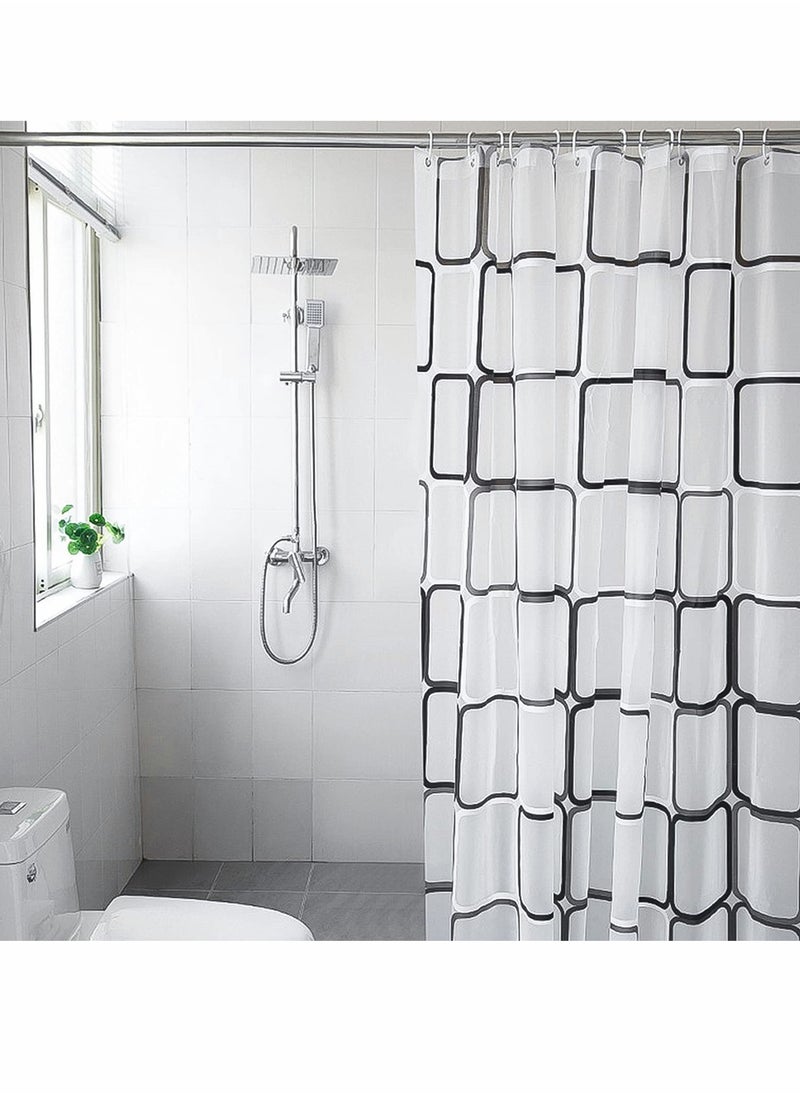 Bathroom Shower Curtain, Black and White Plaid Plastic Shower Curtain for Bathroom Decor, Waterproof Transparent Shower Curtain Hook Set, Modern Bathroom Curtain 71