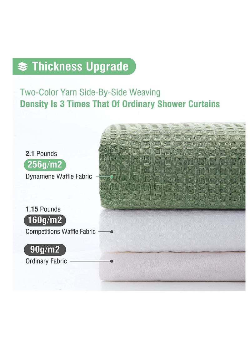 Sage Green Shower Curtain - Waffle Textured Heavy Duty Thick Fabric Shower Curtains for Bathroom, 256GSM Luxury Weighted Polyester Cloth Bath Curtain Set with 12 Plastic Hooks, 72Wx72H