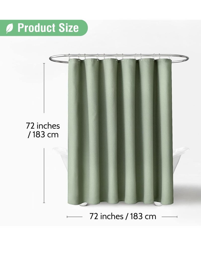Sage Green Shower Curtain - Waffle Textured Heavy Duty Thick Fabric Shower Curtains for Bathroom, 256GSM Luxury Weighted Polyester Cloth Bath Curtain Set with 12 Plastic Hooks, 72Wx72H