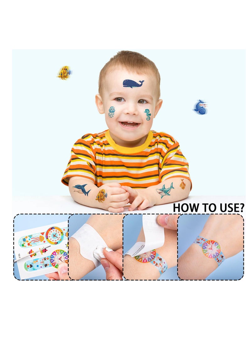 Kids Hooded Towel For Boys And Girls Soft And Absorbent Beach Towel With Underwater World Tattoo Stickers 75*65Cm Soft Cotton Terry Hooded Towel Microfiber Absorbent Soft Bath Towel Whale