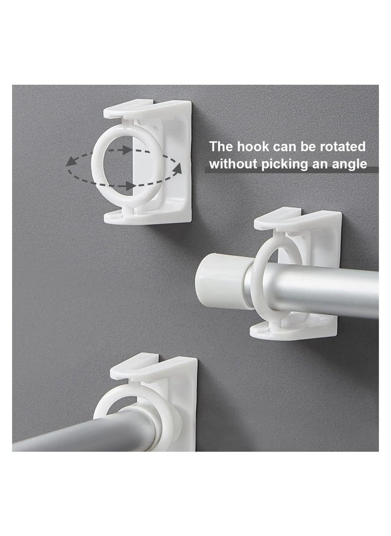 Self Adhesive Rotating Ring Curtain Rod Brackets, No Drilling, Adjustable Curtain Rod Holders for Kitchen, Bathroom, Hotel, 8Pcs (White)