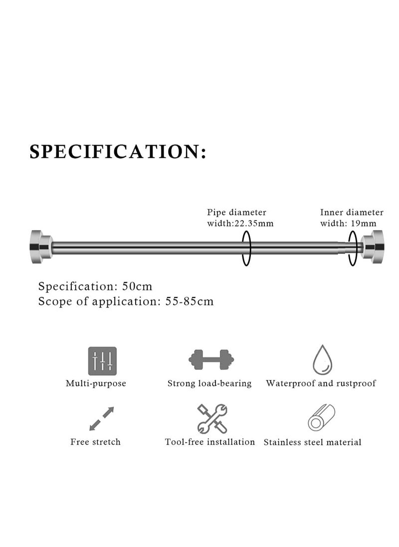 Extendable Clothes Rail, 50-85cm Stainless Steel Extendable Clothes Rail, No Drilling Shower Curtain Rail for Bathroom, Kitchen, Closet, Hanging Pole No Tool Require