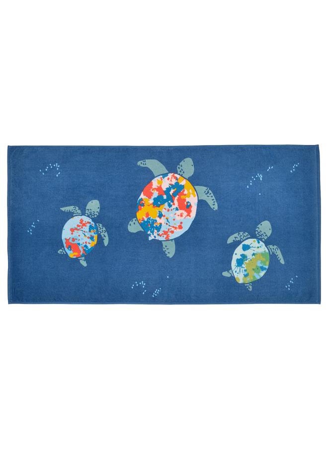 Bath towel, turtle pattern/dark blue, 70x140 cm