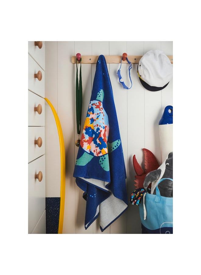 Bath towel, turtle pattern/dark blue, 70x140 cm