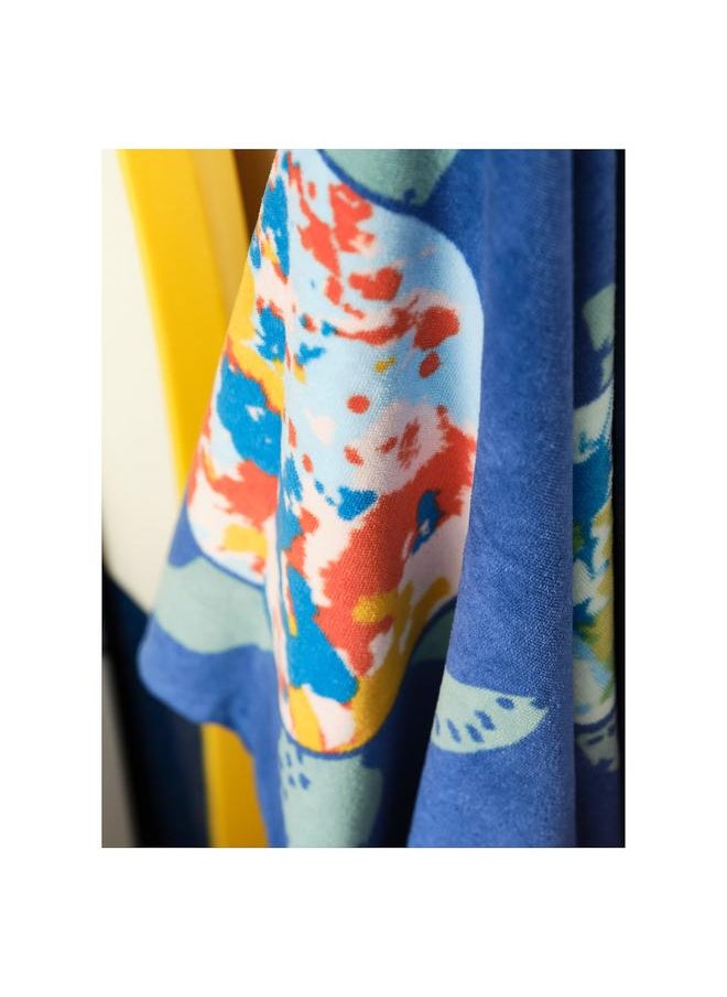 Bath towel, turtle pattern/dark blue, 70x140 cm