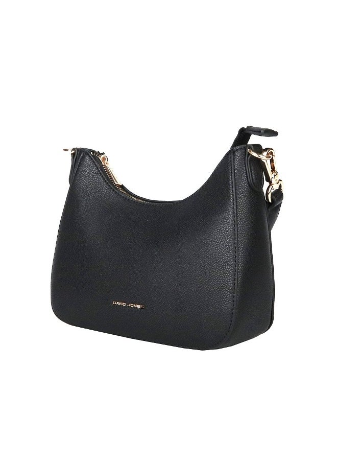 David Jones Shoulder Bag for Women, faux Leather Hobo Crossover Fashion Handbag Purse Color Black