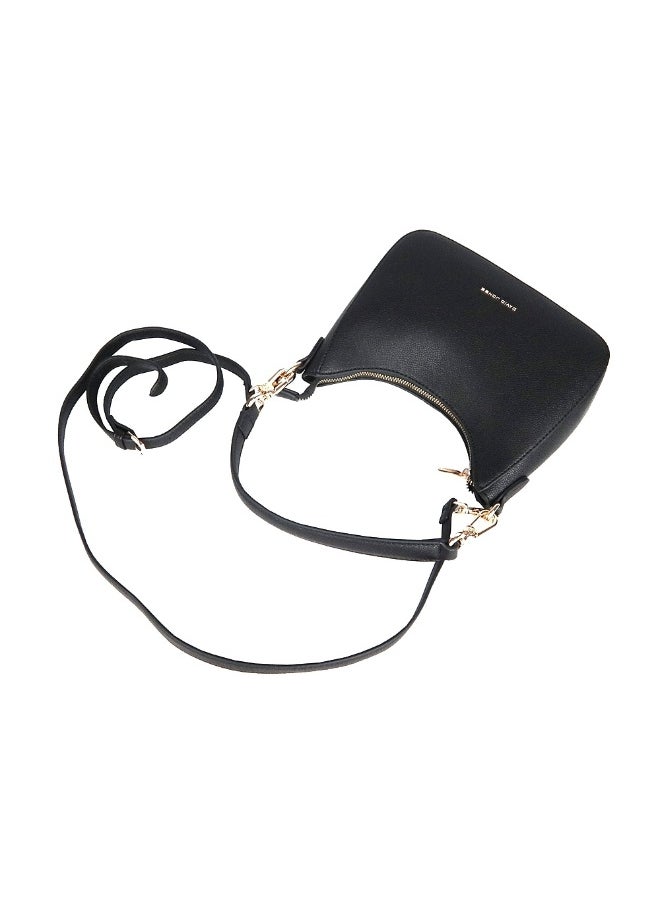 David Jones Shoulder Bag for Women, faux Leather Hobo Crossover Fashion Handbag Purse Color Black