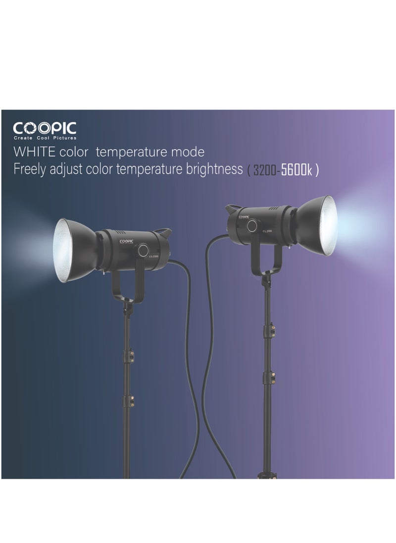 COOPIC CL-200 Adjustable LED Video light 200W, 2.4g remote control, white from 3200k or 5600k,CRI>97 TLCI>98, Daylight Balanced Video Light for Video Recording, Photography, Outdoor Shooting, etc