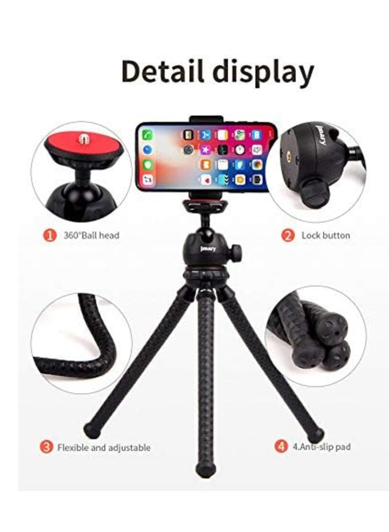 JMARY MT-25 - Table Top Mini Portable Flexible Tripod Stand for Mobile Phones and DSLR & Digital Cameras - Coming with Universal Mobile Phone Holder (MT-25-BLK)