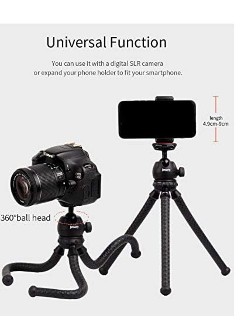 JMARY MT-25 - Table Top Mini Portable Flexible Tripod Stand for Mobile Phones and DSLR & Digital Cameras - Coming with Universal Mobile Phone Holder (MT-25-BLK)