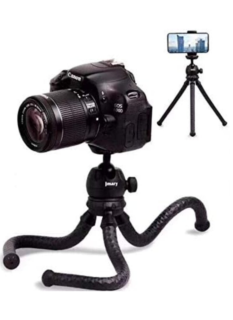 JMARY MT-25 - Table Top Mini Portable Flexible Tripod Stand for Mobile Phones and DSLR & Digital Cameras - Coming with Universal Mobile Phone Holder (MT-25-BLK)
