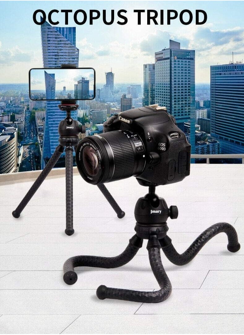 JMARY MT-25 - Table Top Mini Portable Flexible Tripod Stand for Mobile Phones and DSLR & Digital Cameras - Coming with Universal Mobile Phone Holder (MT-25-BLK)