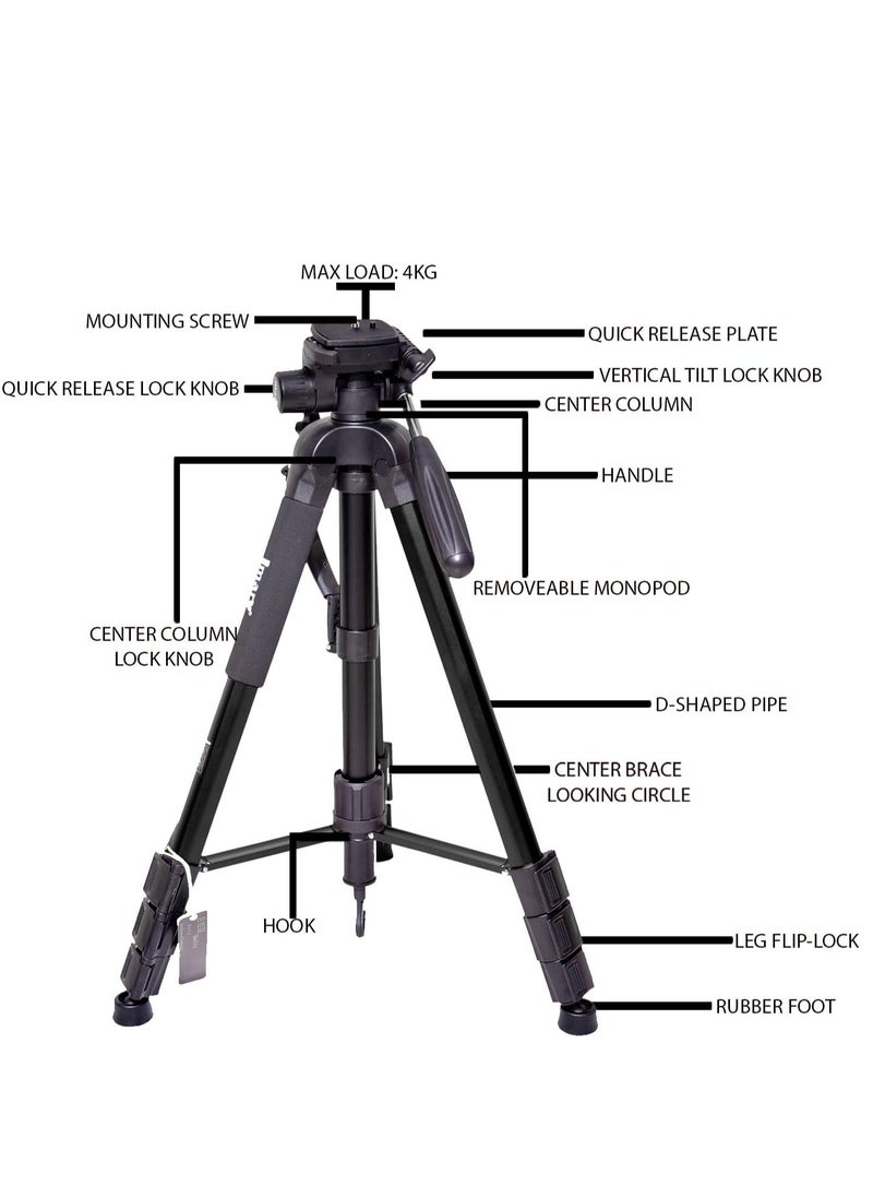 Jmary KP-2264 Professional Aluminium Tripod Monopod for All DSLR Cameras (Black)