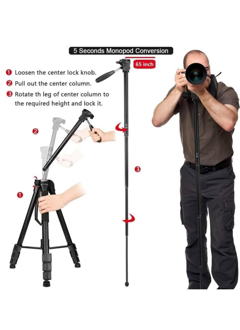Jmary KP-2264 Professional Aluminium Tripod Monopod for All DSLR Cameras (Black)