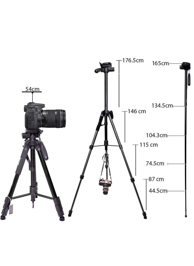 Jmary KP-2264 Professional Aluminium Tripod Monopod for All DSLR Cameras (Black)