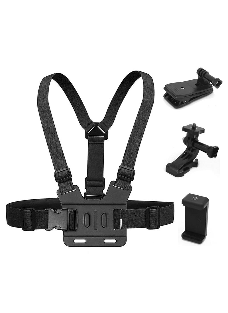 Camera Chest Mount Strap Harness for DJI Osmo KASTWAVE Adjustable Cell Phone with Sports Installation Bracket kit Mobile Backpack Clip Holder