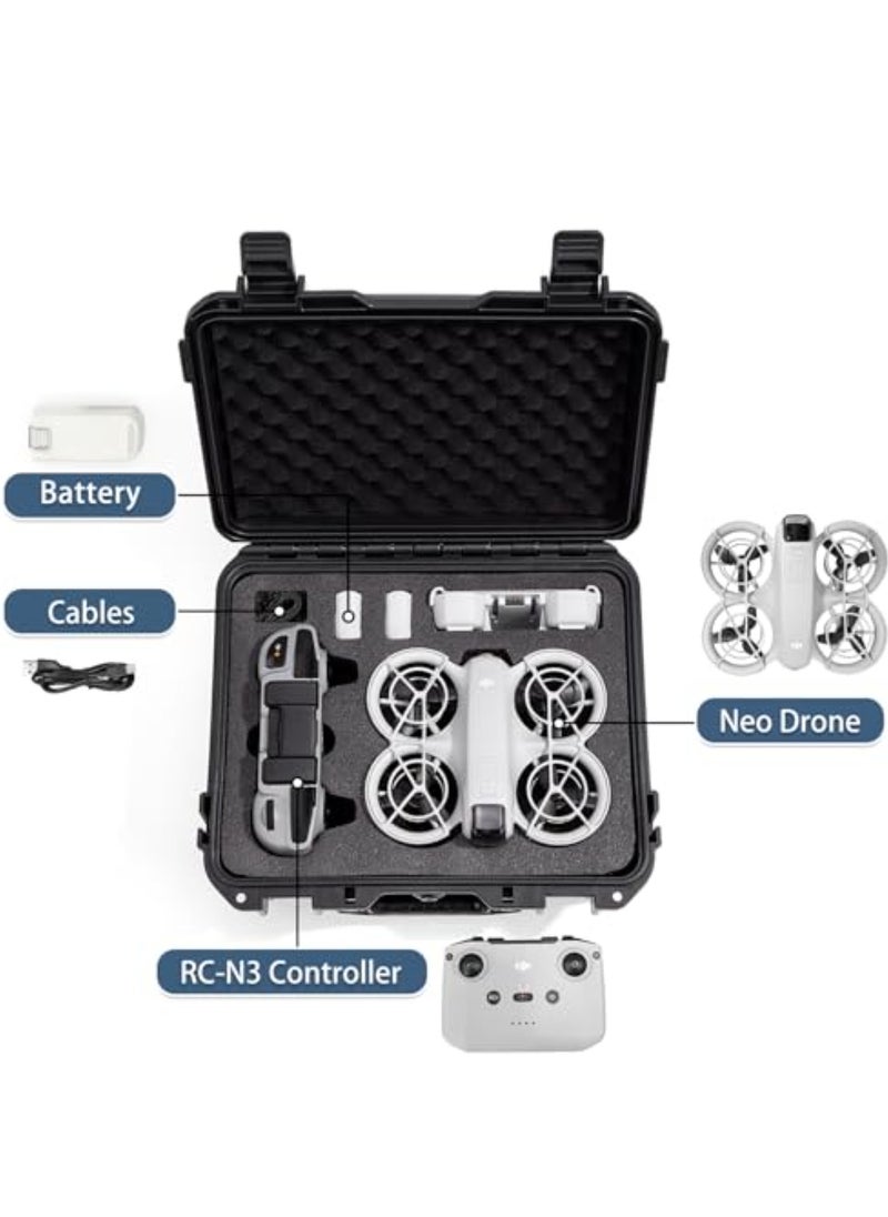 Portable Waterproof Hard Case for DJI Neo Drone DJI Neo Fly More Combo DJI RC-N3 RC-N2 Remote Controllers and Accessories (Case Only)