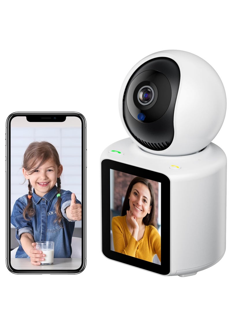 Indoor Security Camera with Video Call, Nanny & Pet Monitor, Two-Way Audio, 360-Degree View, WiFi Connectivity, Motion Tracking, and IR Night Vision for Home Safety.