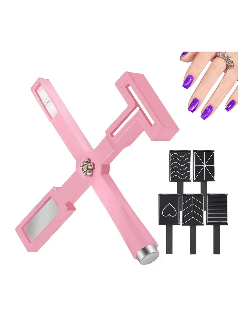 6Pcs Cat Eye Magnet for Nails, 5 in 1 Nail Magnet Tool for Cat Eye Gel Nail Polish Multi-Function Magnetic Stick for Nails Strong Magnetism for 9D Strip Galaxy Cat Eye Nail Art Design (Pink)